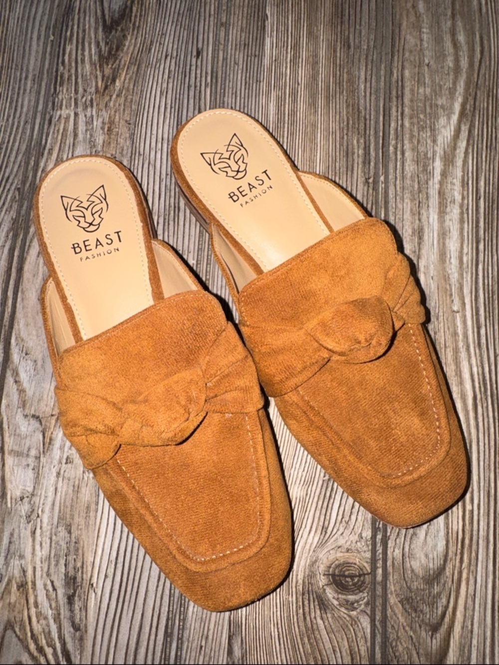 BEAST FASHION Women's Brown Mules Sheena knit slip on 5.5